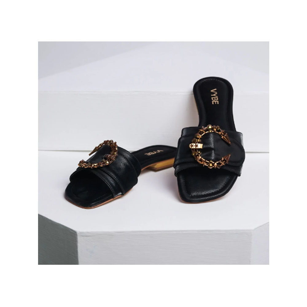 VYBE- Plane Strap Moon Buckle Slide- Black