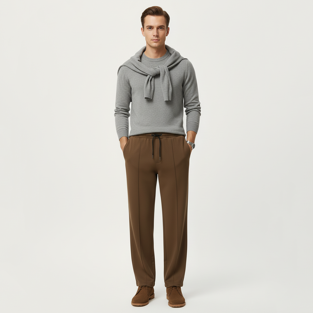 Vybe - Tailored Easy Pleated Trouser -  Brown