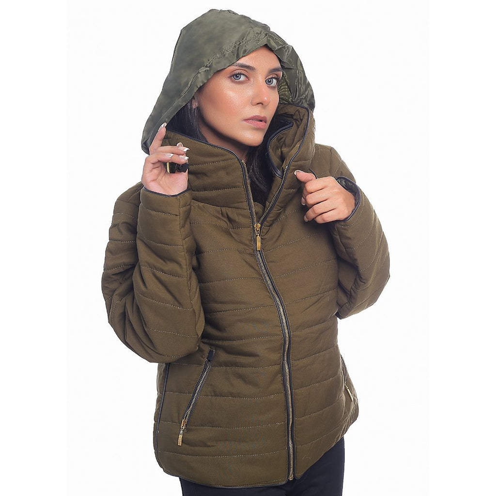 VYBE- Bubble With Hood Zipper- Army Green