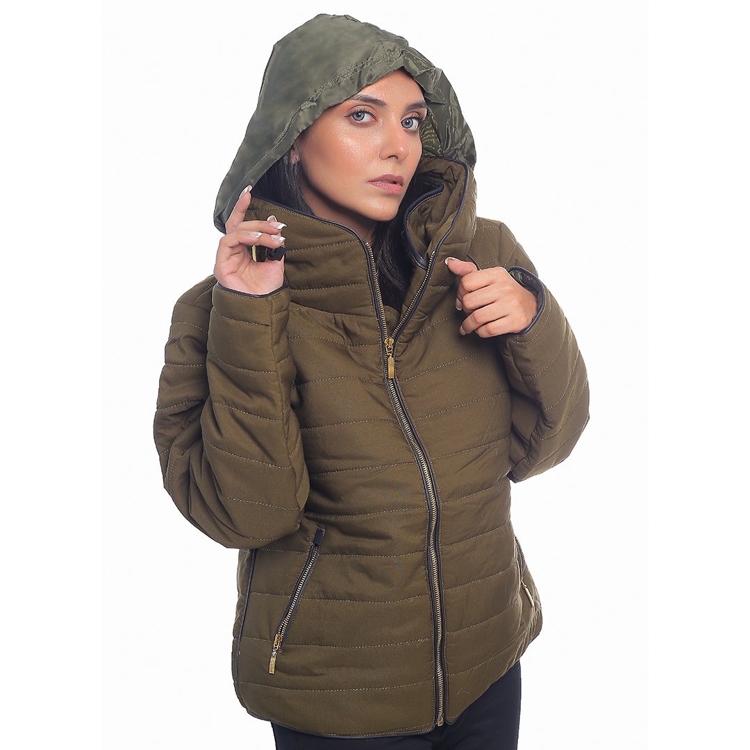 VYBE- Bubble With Hood Zipper- Army Green