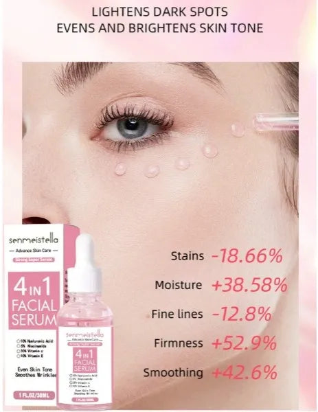 SADOER .4 IN1 Facial Serum 30ml Hyaluronic Acid Vitamin C Vitamin E Nicotinamide Essence Moisturizing Whitening Brightenin SD02488