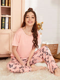 VYBE -  Baby Pink With Butterfly Printed PJ Suit