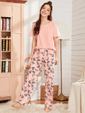 VYBE -  Baby Pink With Butterfly Printed PJ Suit