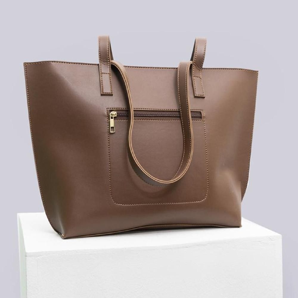 Vybe- Brown Soft Tote Bag With Zip