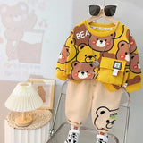 VYBE - Bear pocket Printed Sweatshirt With Trouser For Kids Yellow