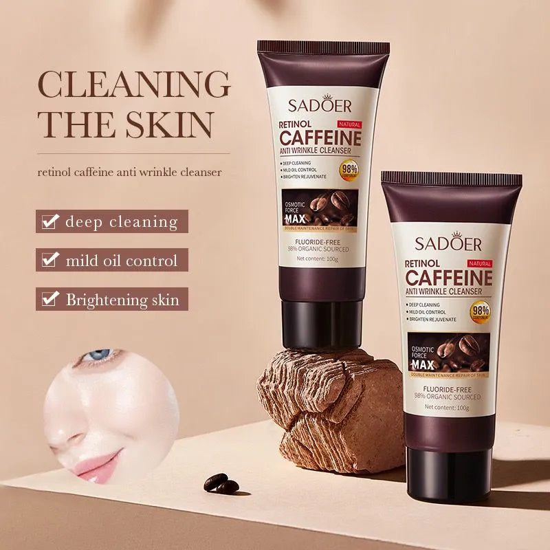 Sadoer Facial Cleanser Anti-wrinkle Foam Deep Cleaning & Moisturizing Oil Control Caffeine Face Wash 100g SD01499