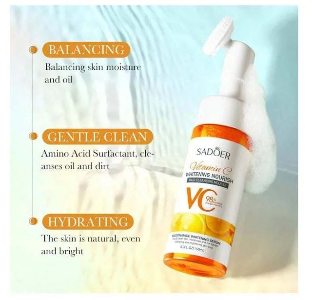 Sadoer Pack OF 3 Vitamin C Blood Orange Whitening Moisturizing Skin Care Series (Cleansing Mousse-Ampoule Serum-Cleanser)