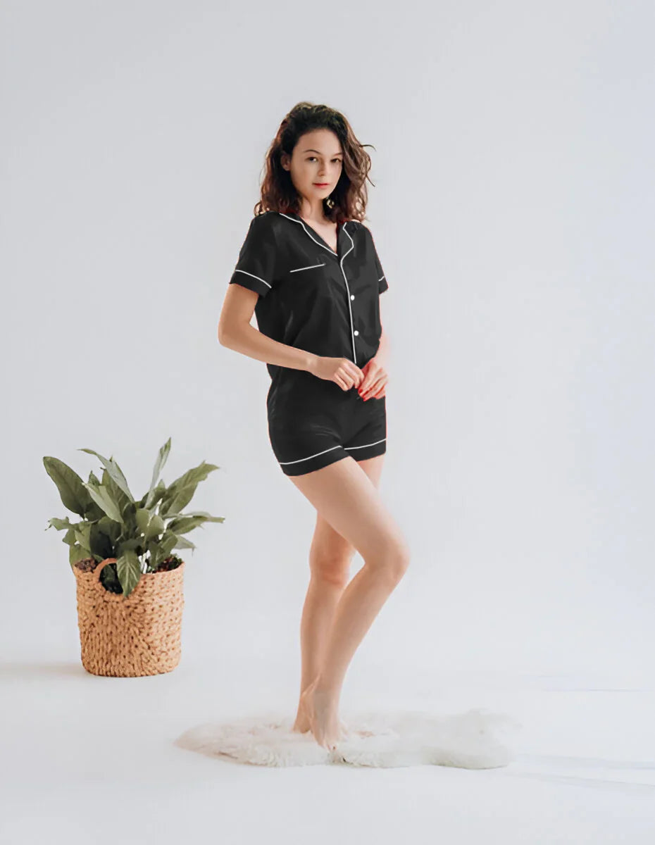 Vybe - Button Down Silk With Short - Black