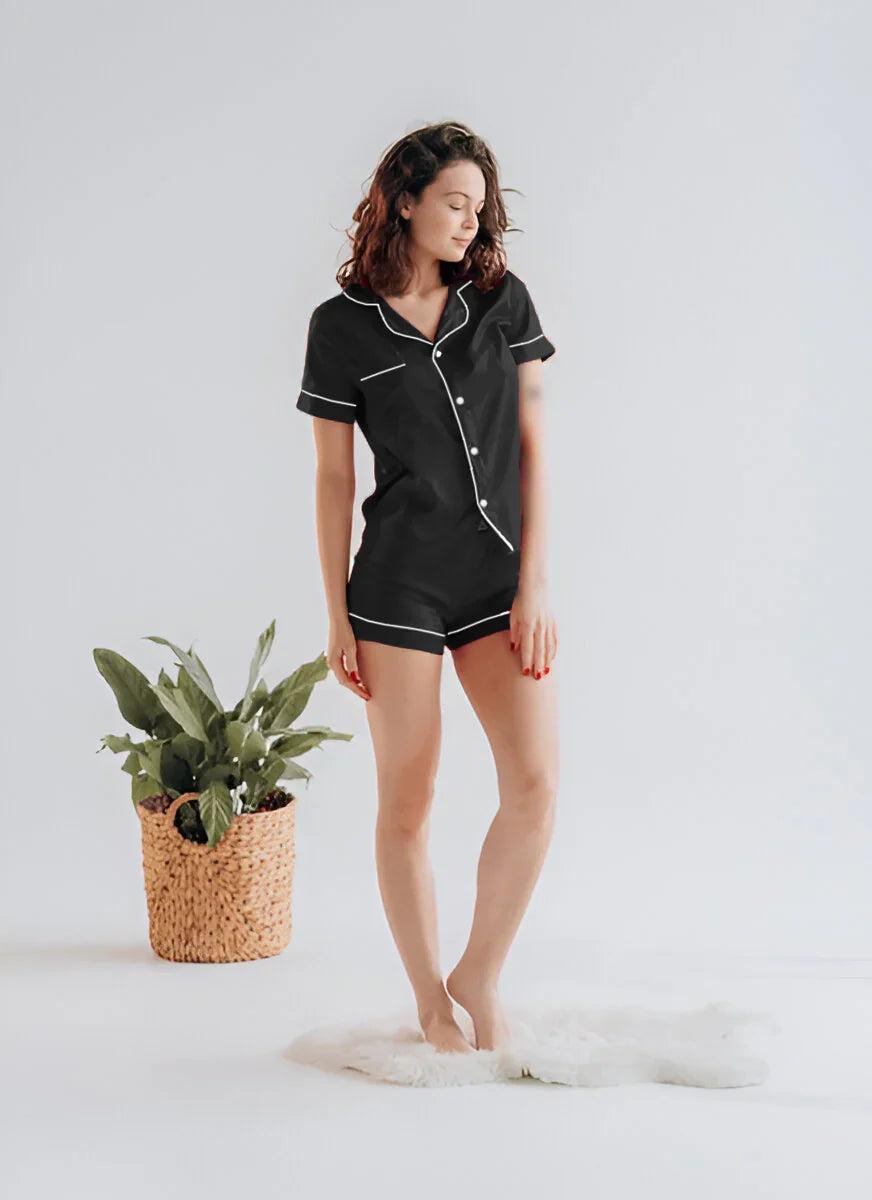 Vybe - Button Down Silk With Short - Black