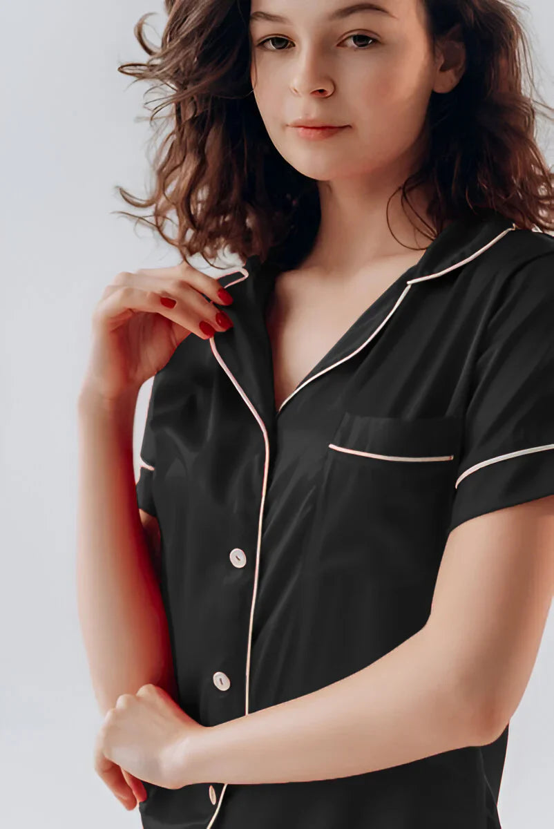 Vybe - Button Down Silk With Short - Black