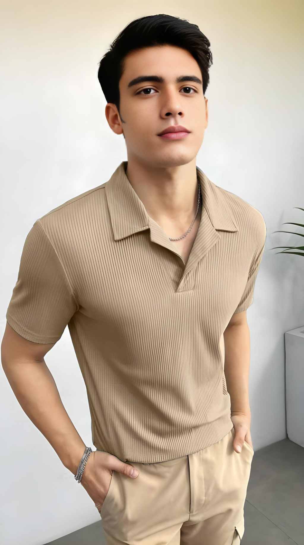 Vybe - Waffle Knitted Polo - Biege