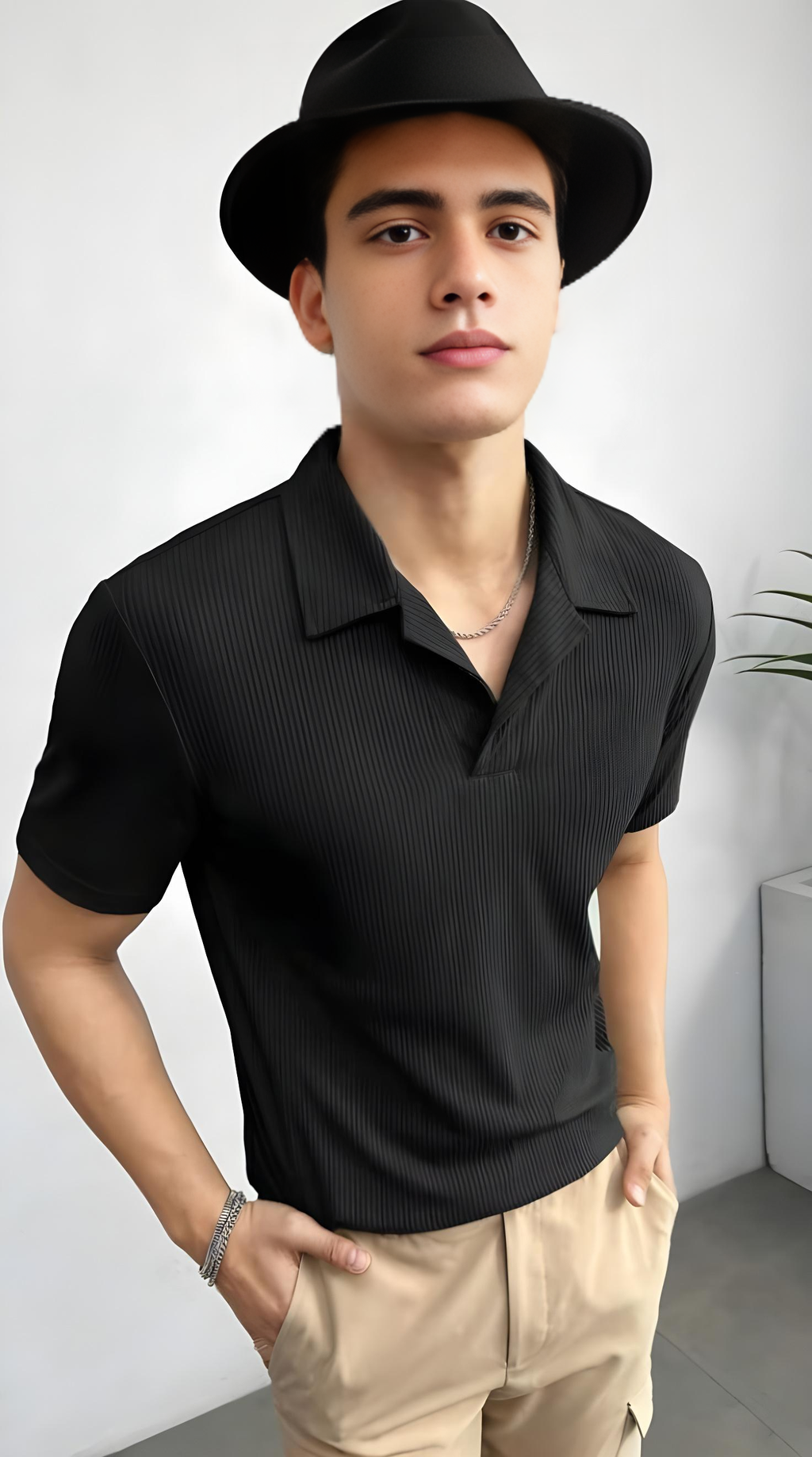 Vybe - Waffle Knitted Polo - Black