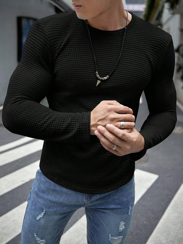 VYBE - Full Sleeves Waffle Knit Tee - Black