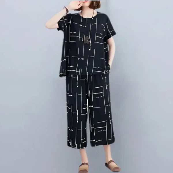 VYBE -  Black Capri Printed PJ Suit