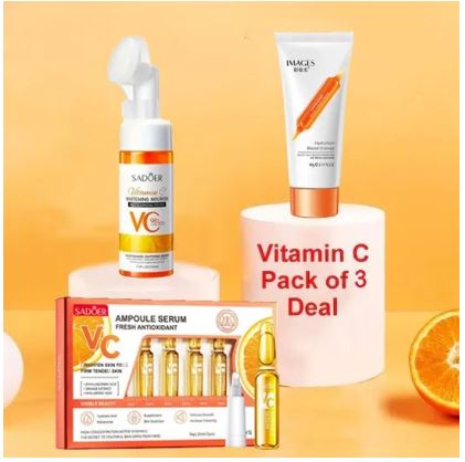 Sadoer Pack OF 3 Vitamin C Blood Orange Whitening Moisturizing Skin Care Series (Cleansing Mousse-Ampoule Serum-Cleanser)
