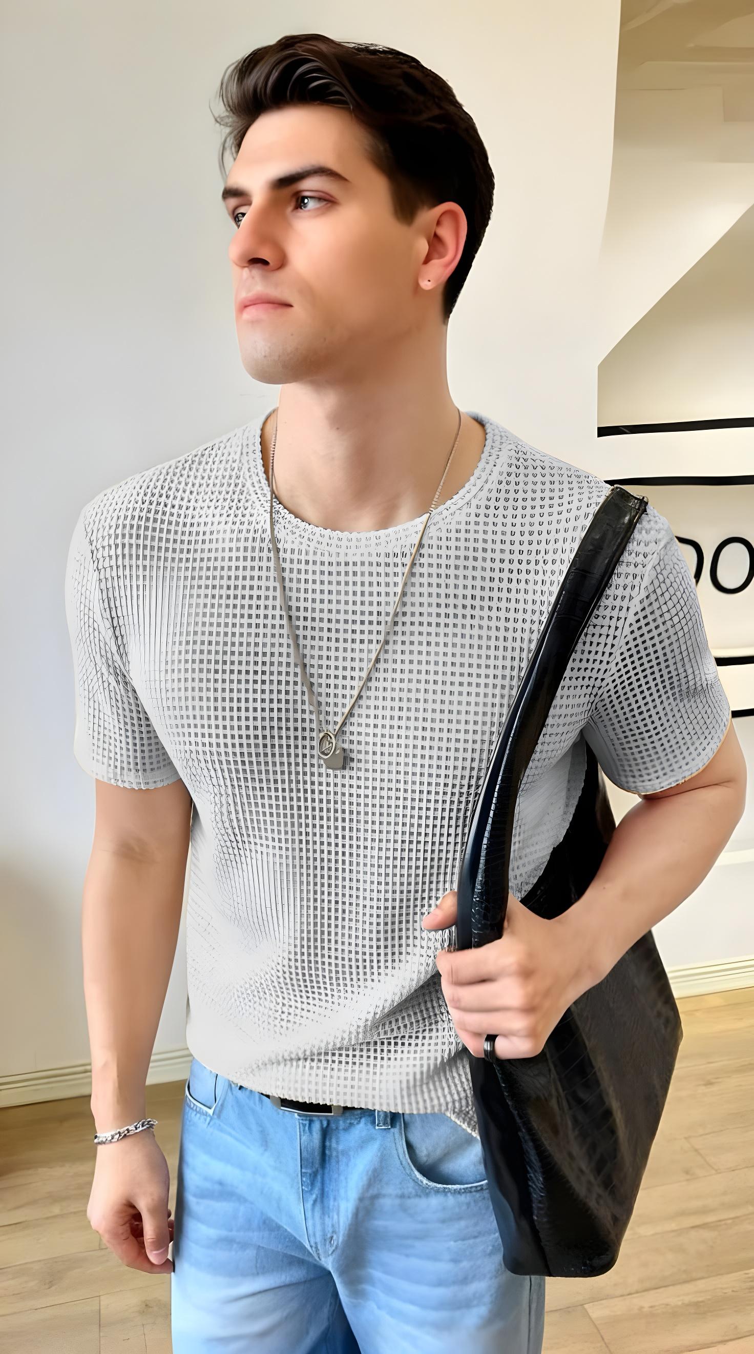 VYBE - Oversized Waffle Knit Tee For Men - Grey