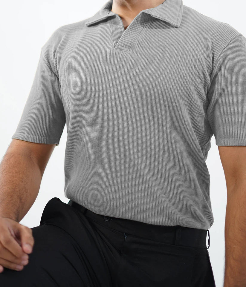 Vybe - Waffle Knitted Polo - GREY
