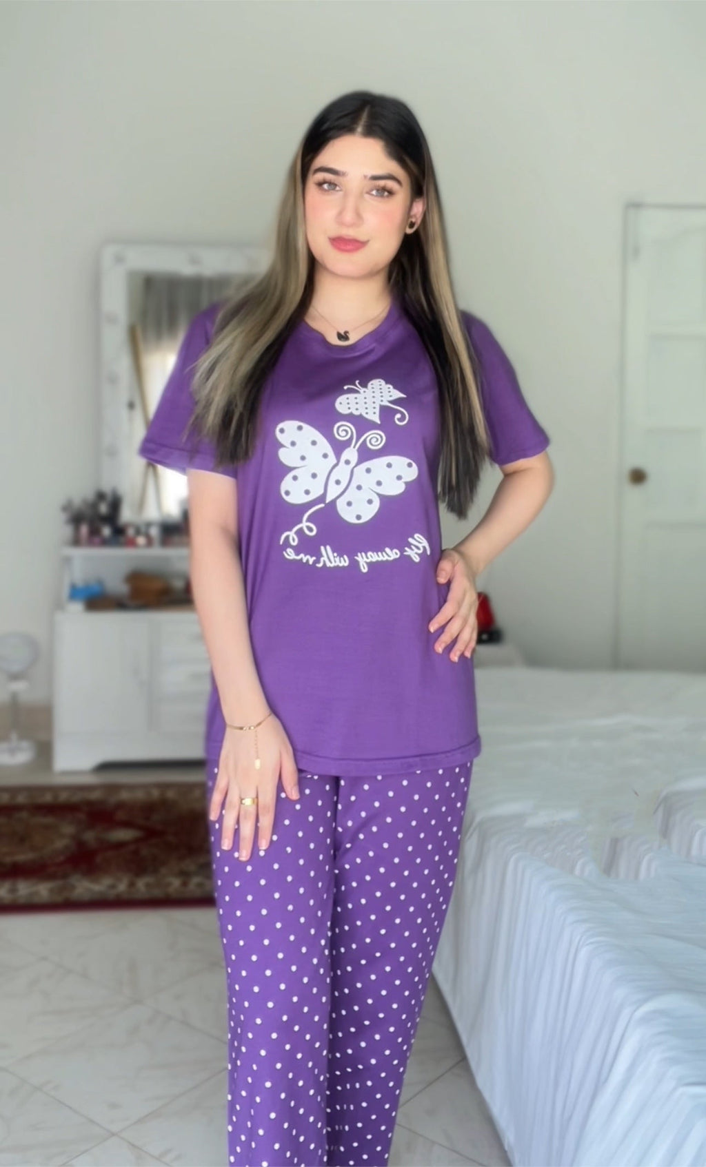 VYBE -  Purple Butterfly Printed PJ Suit