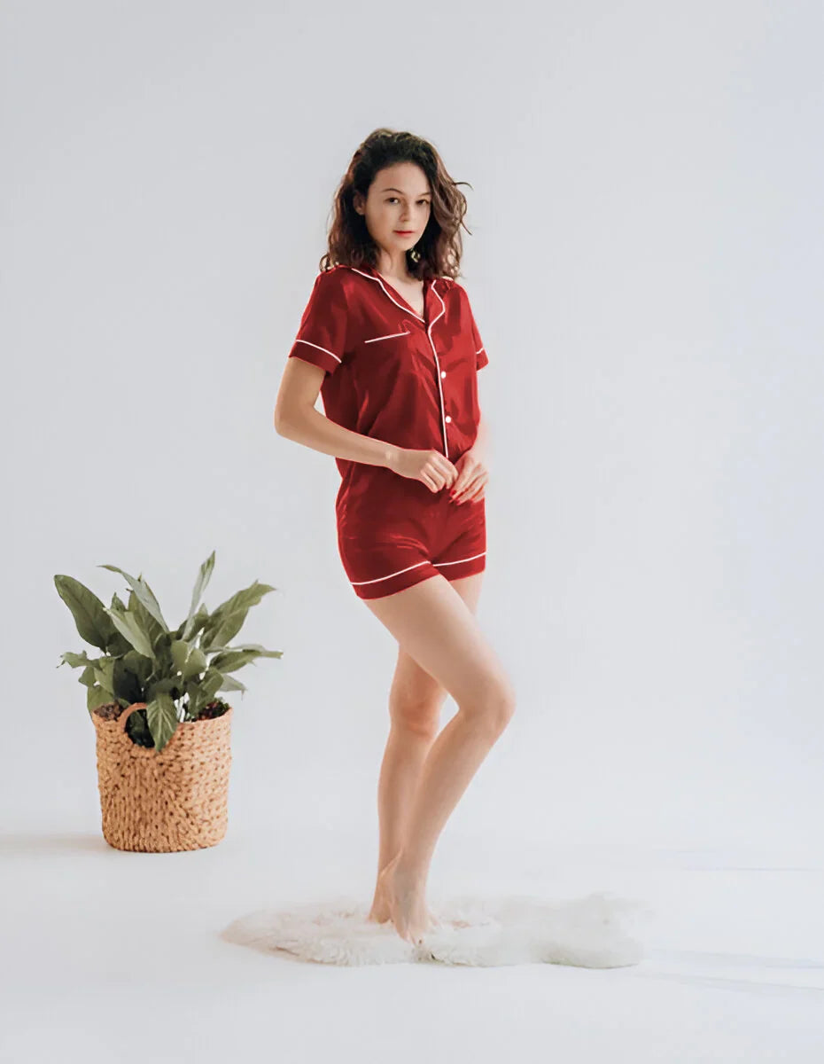 Vybe - Button Down Silk With Short - Maroon