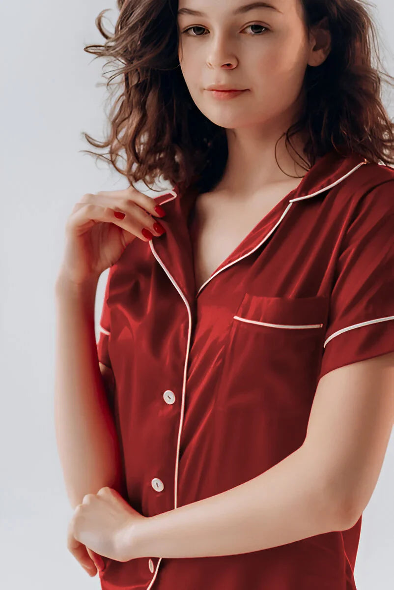 Vybe - Button Down Silk With Short - Maroon
