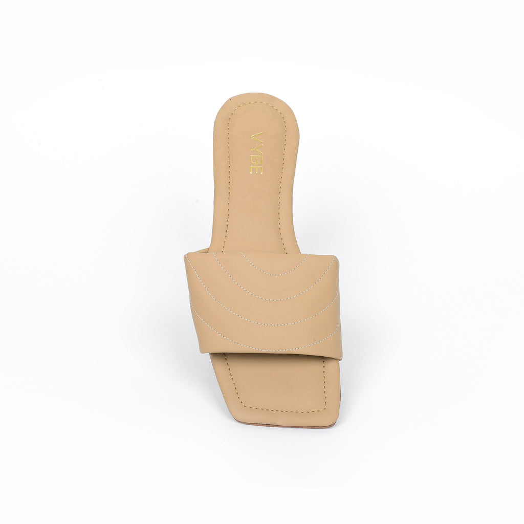 VYBE -ROUND QUILTING SLIDE-BEIGE