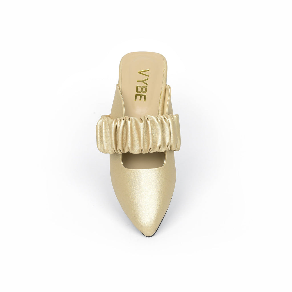 VYBE - Ruched Cut Out Flats- Golden