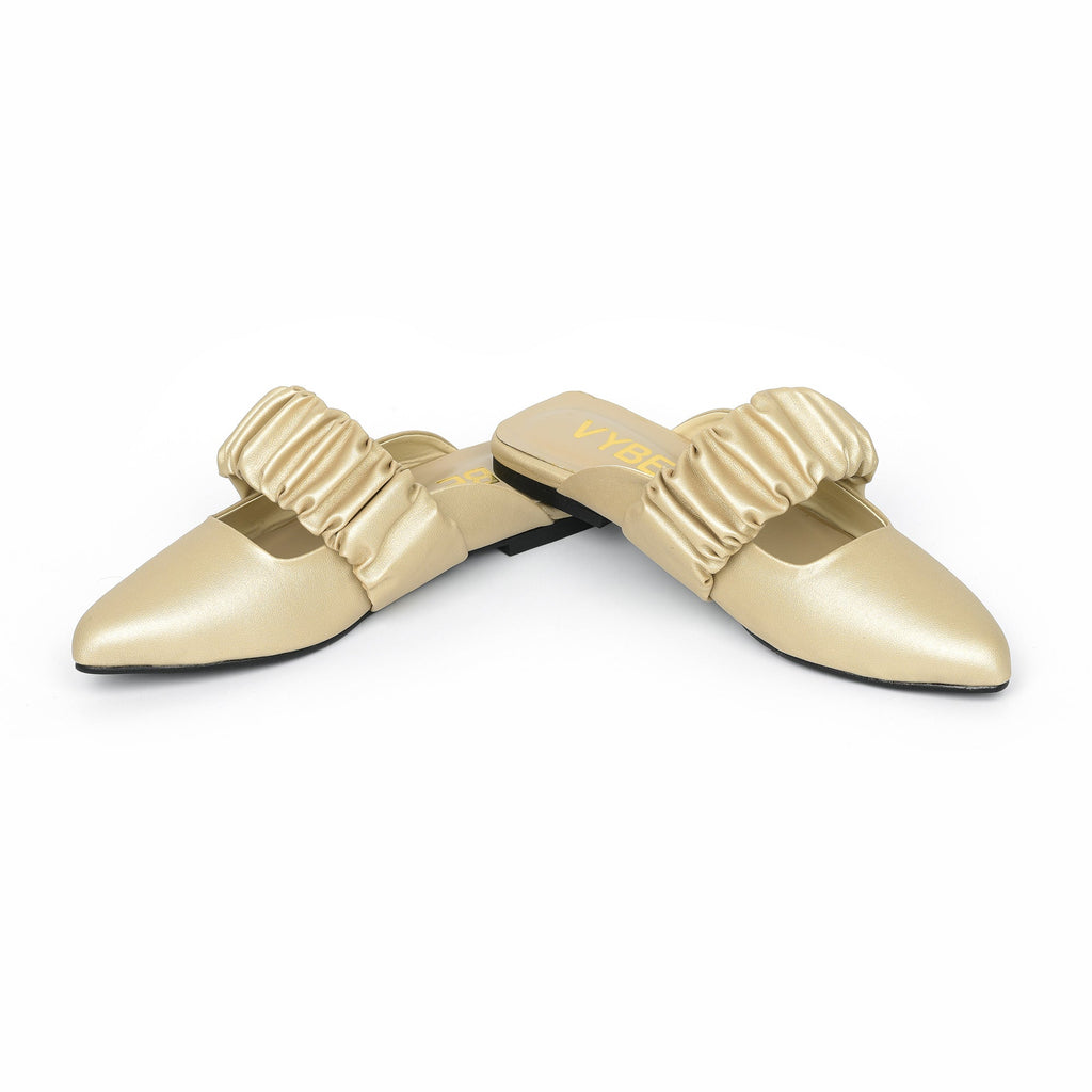 VYBE - Ruched Cut Out Flats- Golden