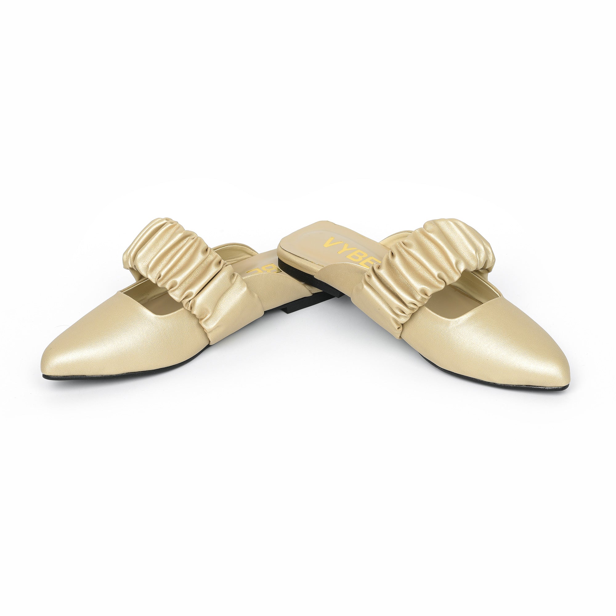 VYBE - Ruched Cut Out Flats- Golden