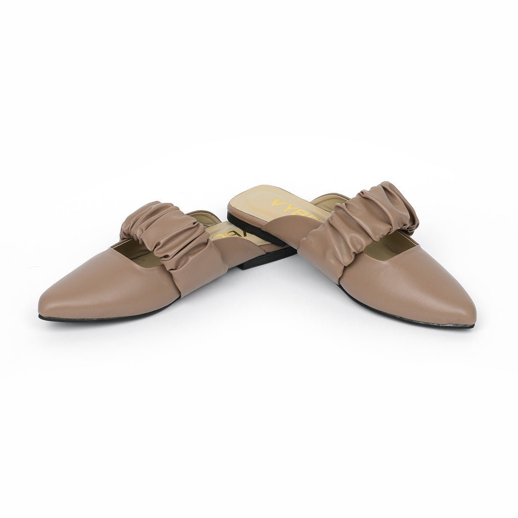 VYBE - Ruched Cut Out Flats- Khakhi