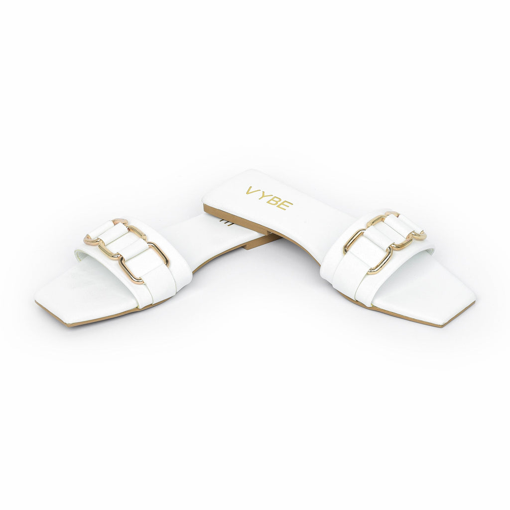 VYBE - White Slides with Square chain