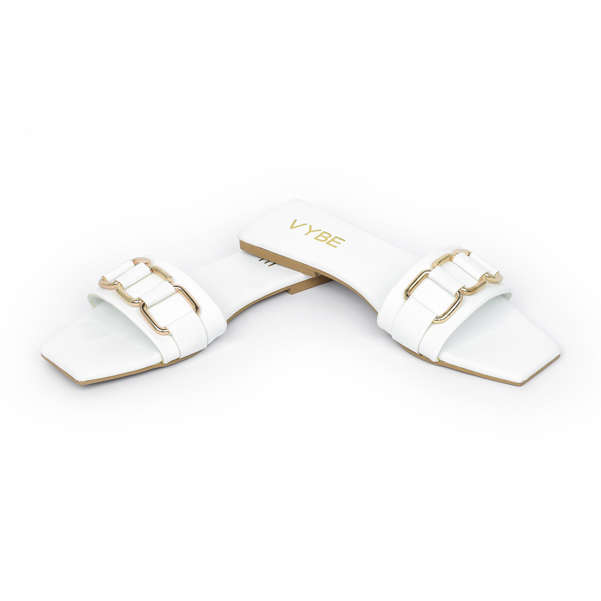 VYBE - White Slides with Square chain