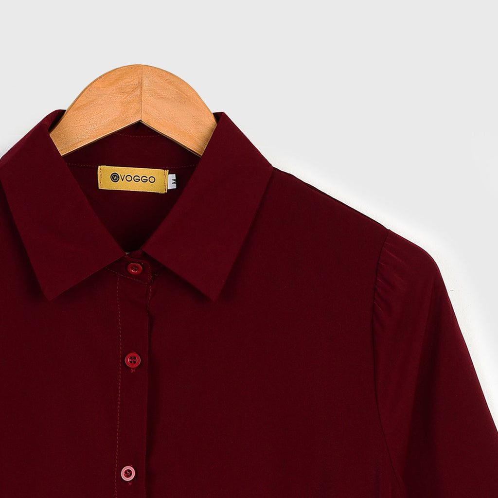 VYBE - Modest Button Down Top - Maroon