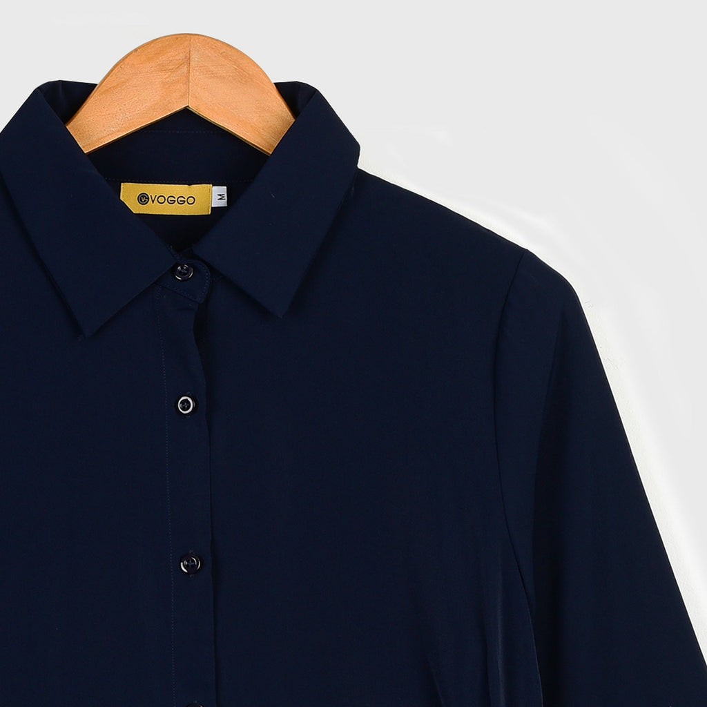VYBE - Modest Button Down Top - Navy