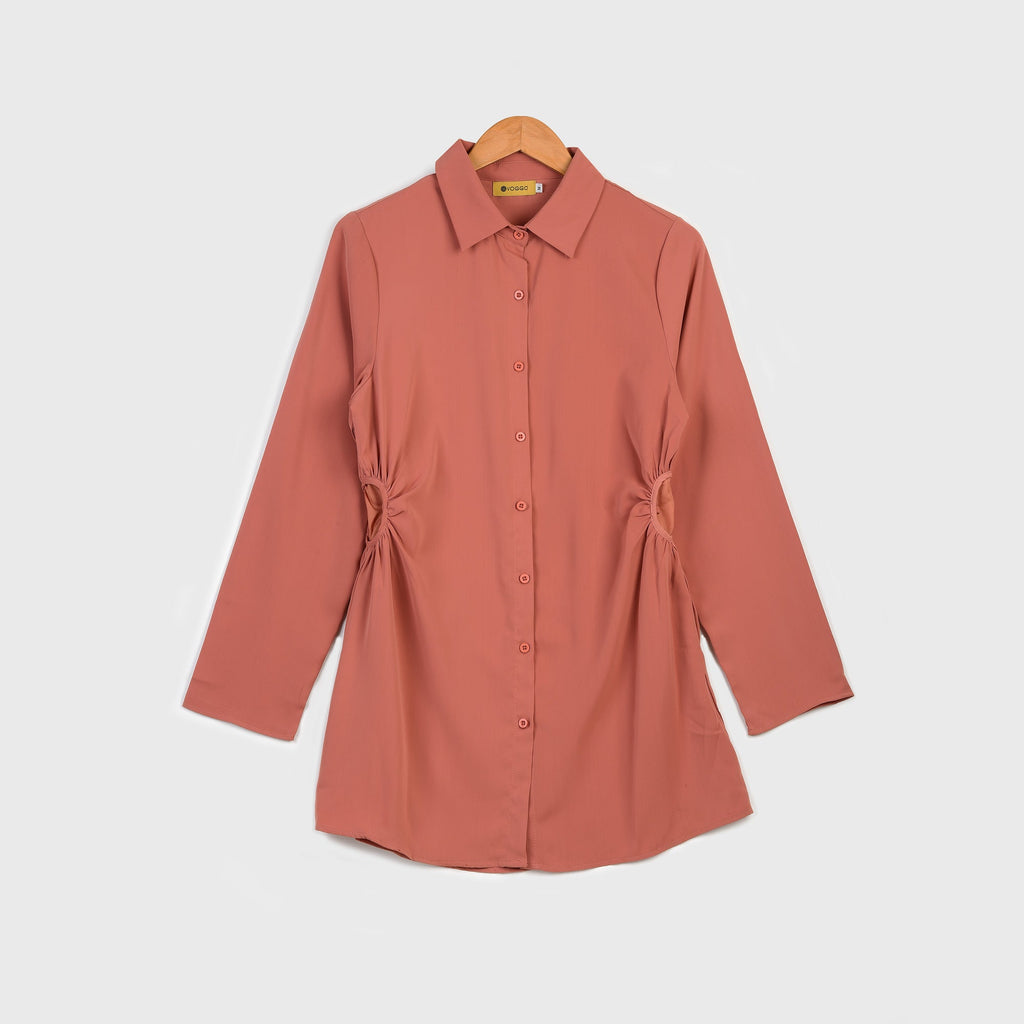 VYBE - Modest Button Down Top - Peach