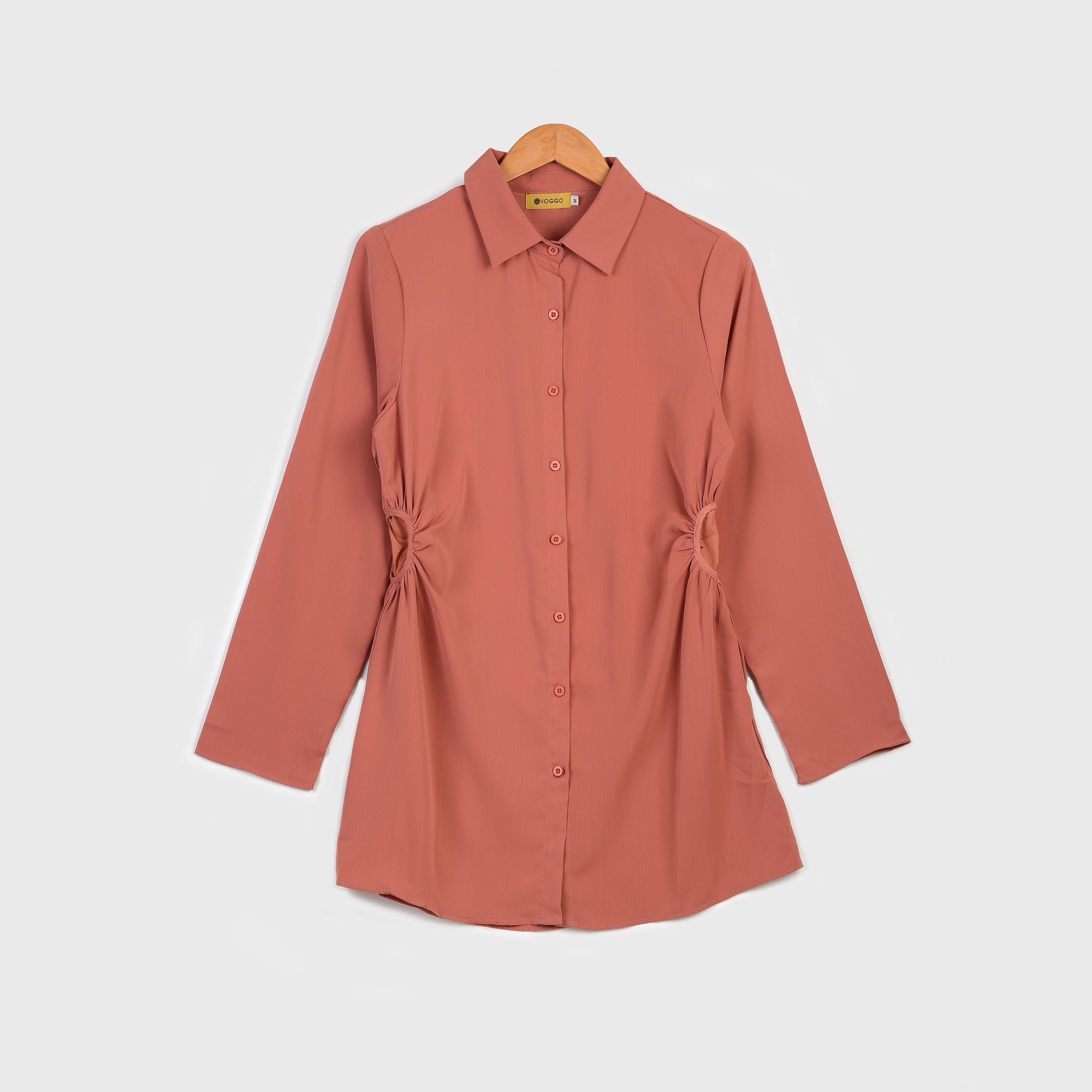 VYBE - Modest Button Down Top - Peach