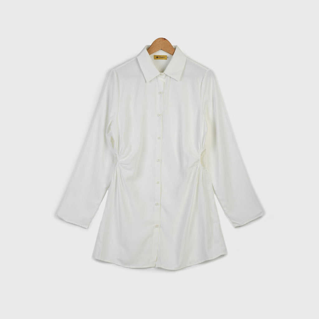 VYBE - Modest Button Down Top - White