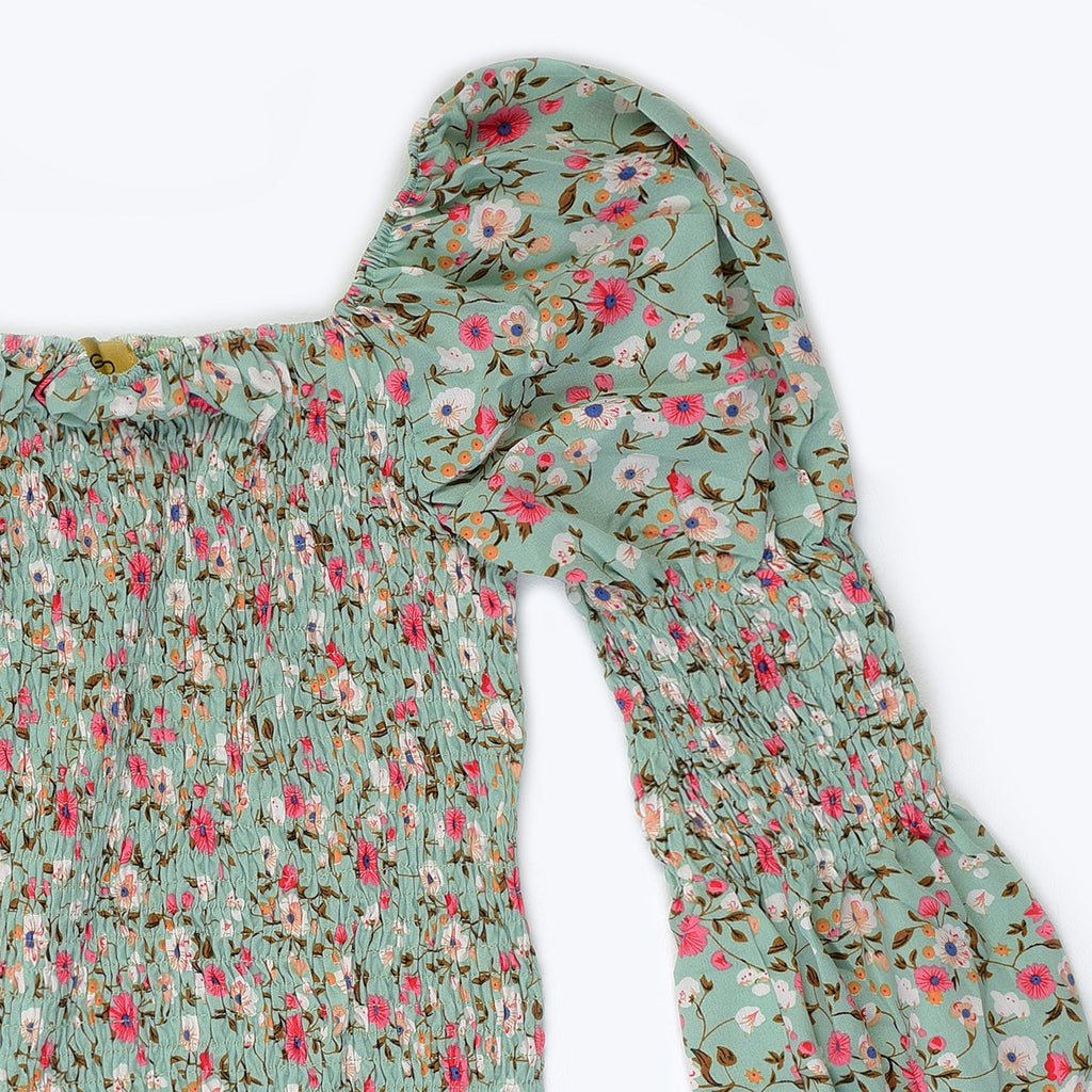 VYBE - Floral Top - Green - Free Size