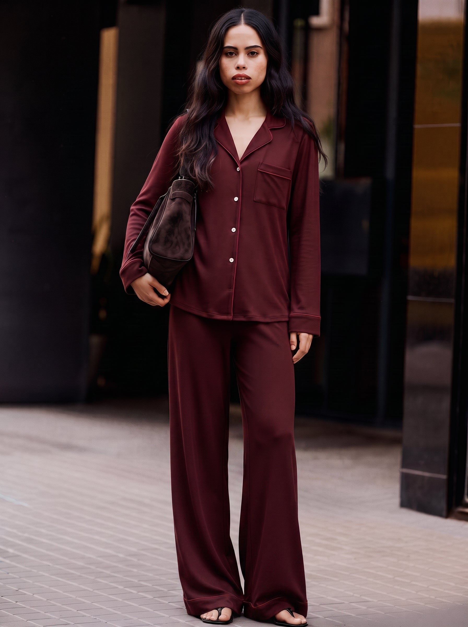 Cloud Pajama Set - Maroon