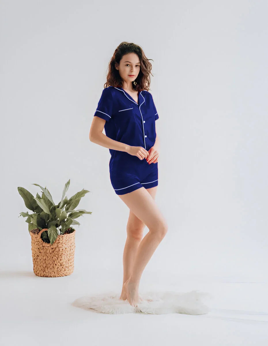 Vybe - Button Down Silk With Short - Navyblue