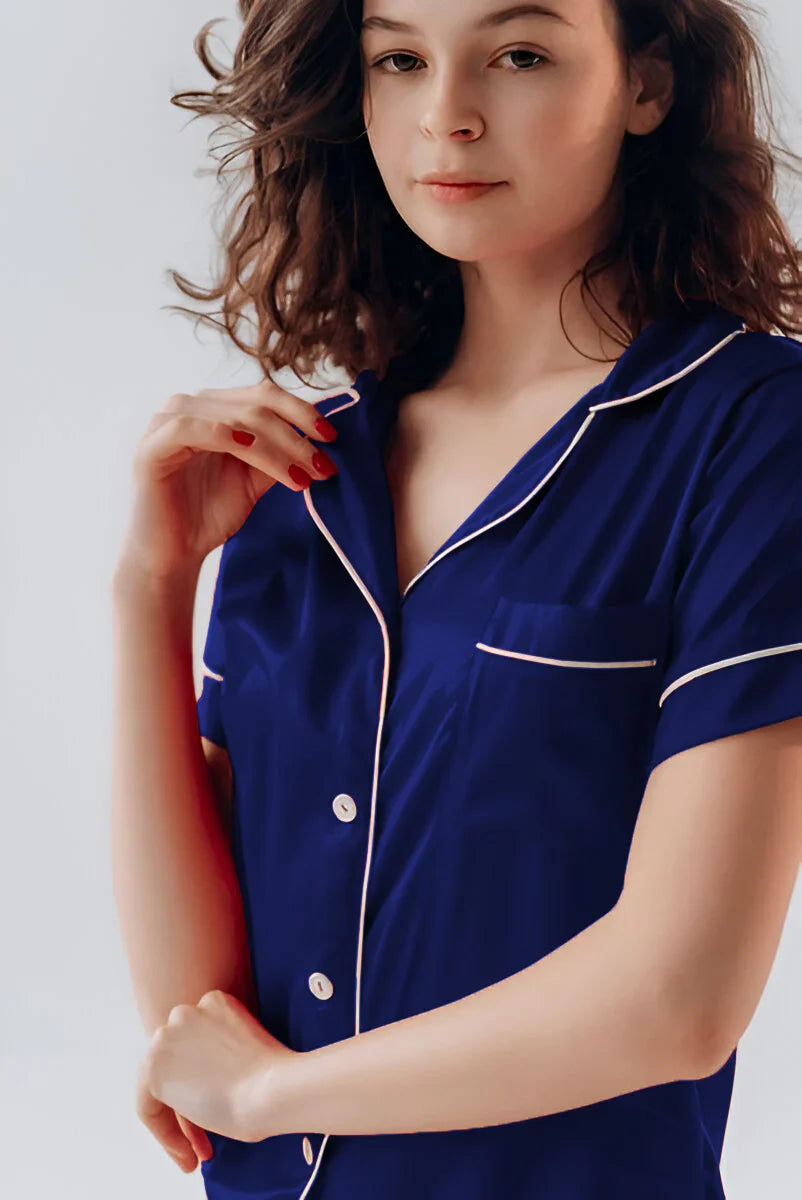 Vybe - Button Down Silk With Short - Navyblue