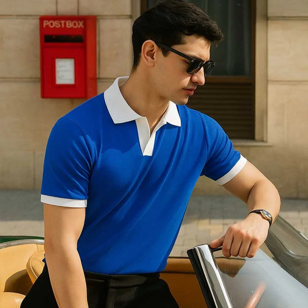 Vybe - V NECK - Polo Shirt - Blue