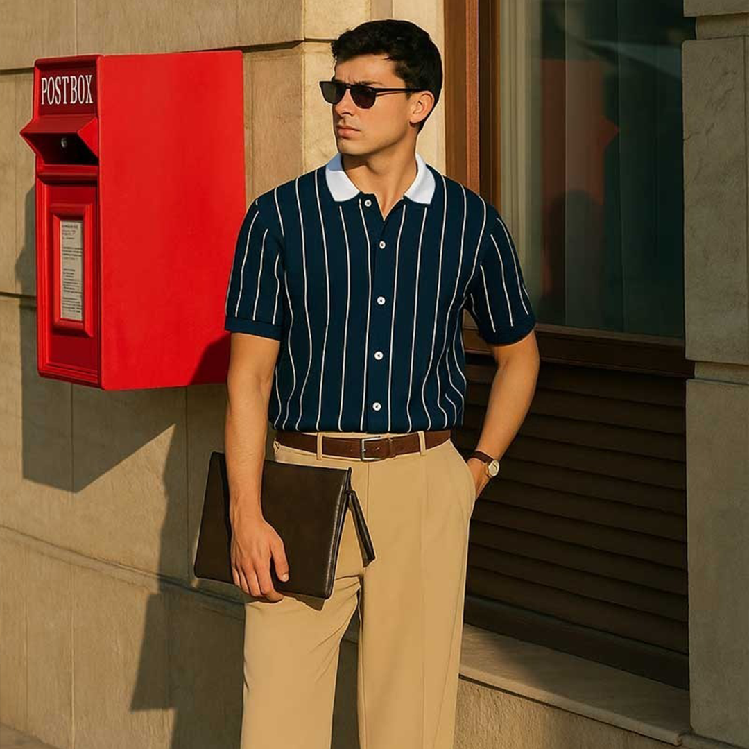 Vybe - Contrast Collar Polo - Navyblue