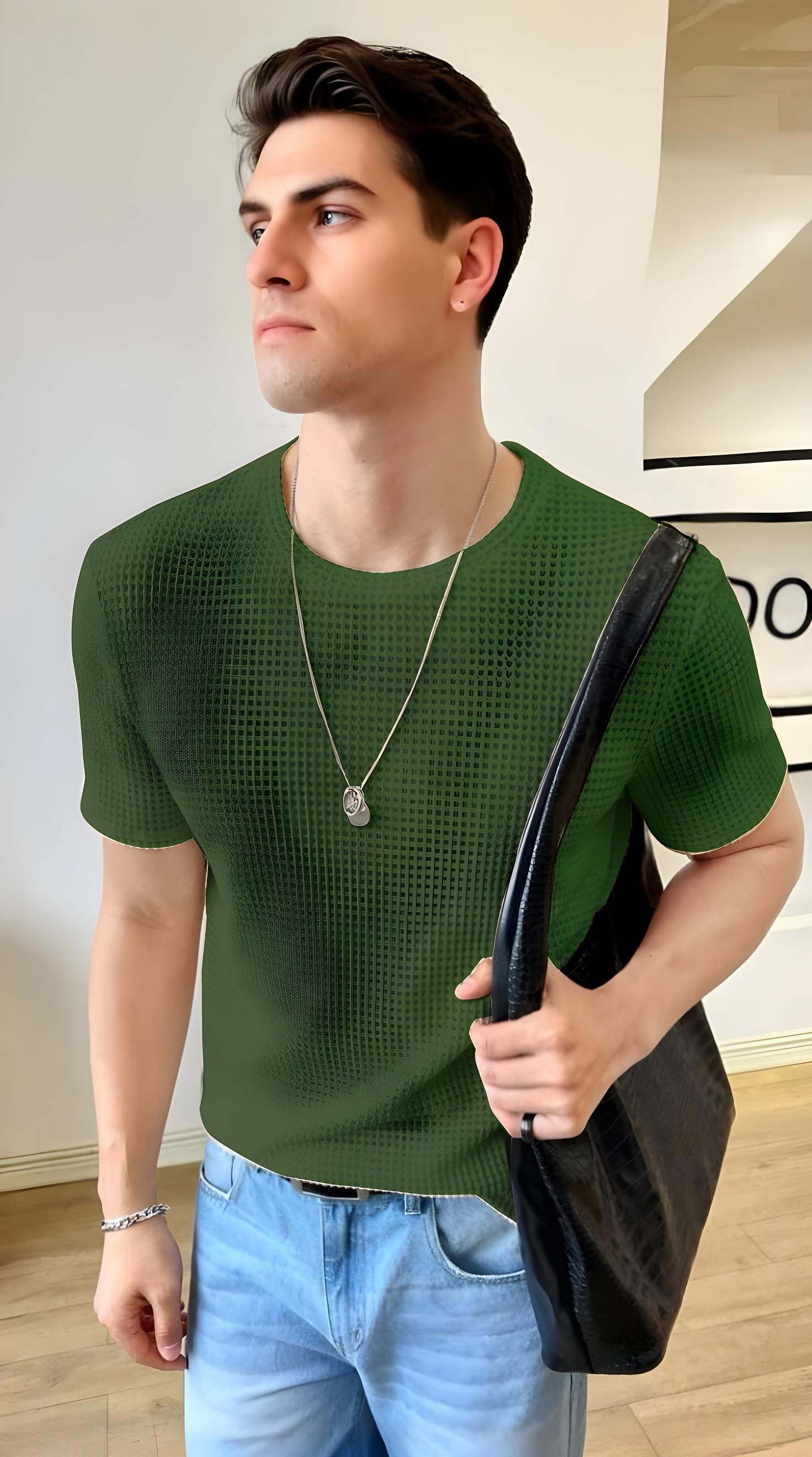VYBE - Oversized Waffle Knit Tee For Men - Olive