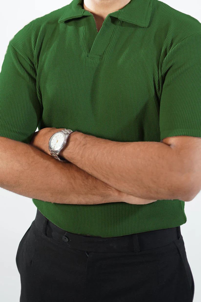 Vybe - Waffle Knitted Polo - Olive