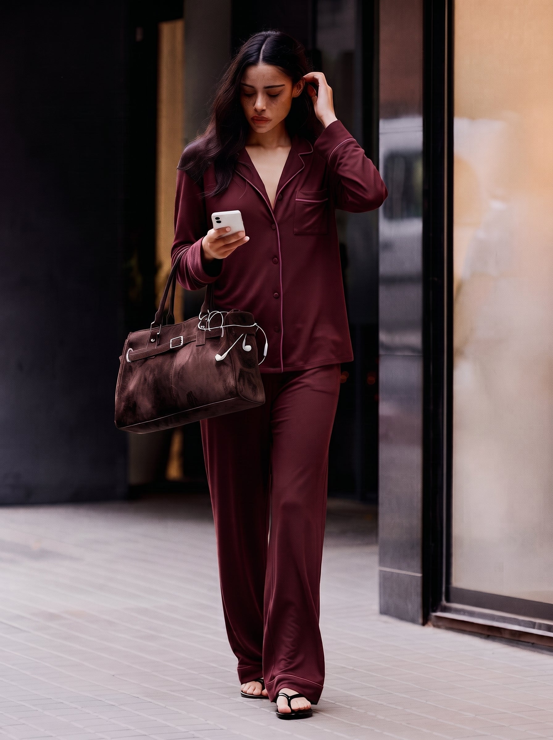 Cloud Pajama Set - Maroon