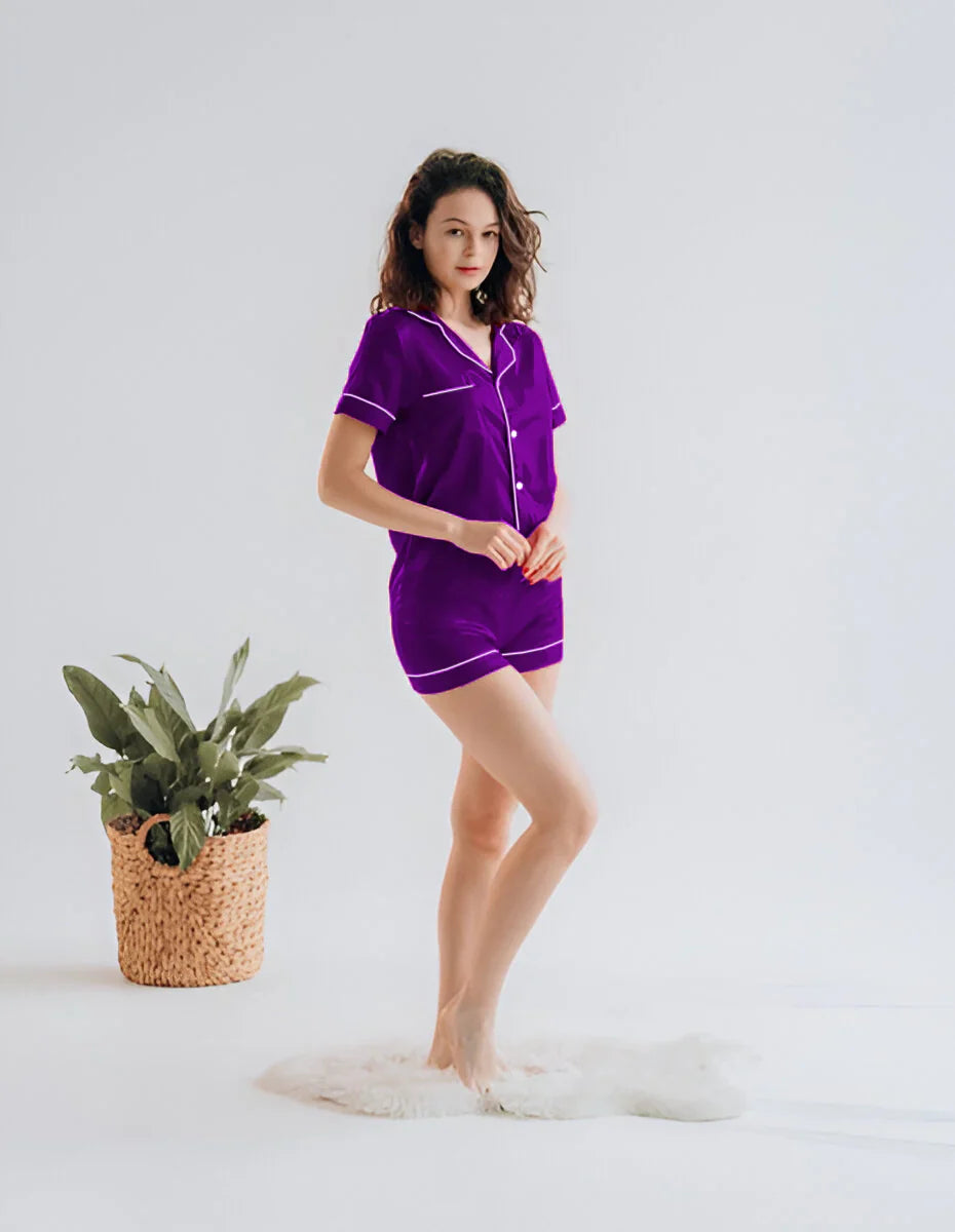 Vybe - Button Down Silk With Short - Purple
