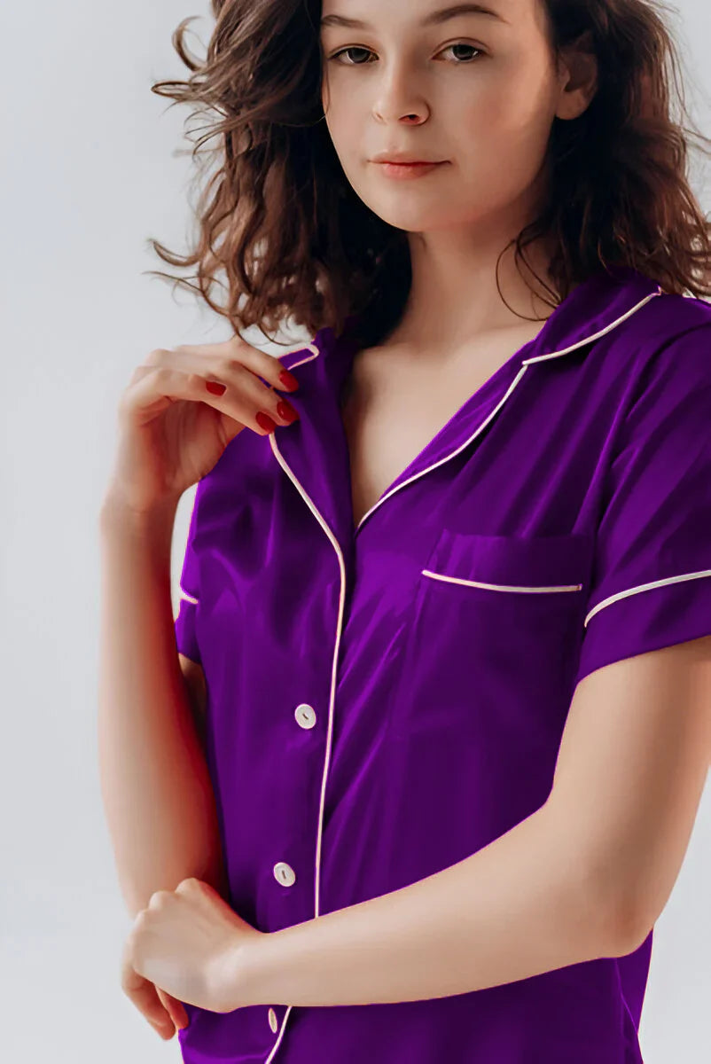 Vybe - Button Down Silk With Short - Purple