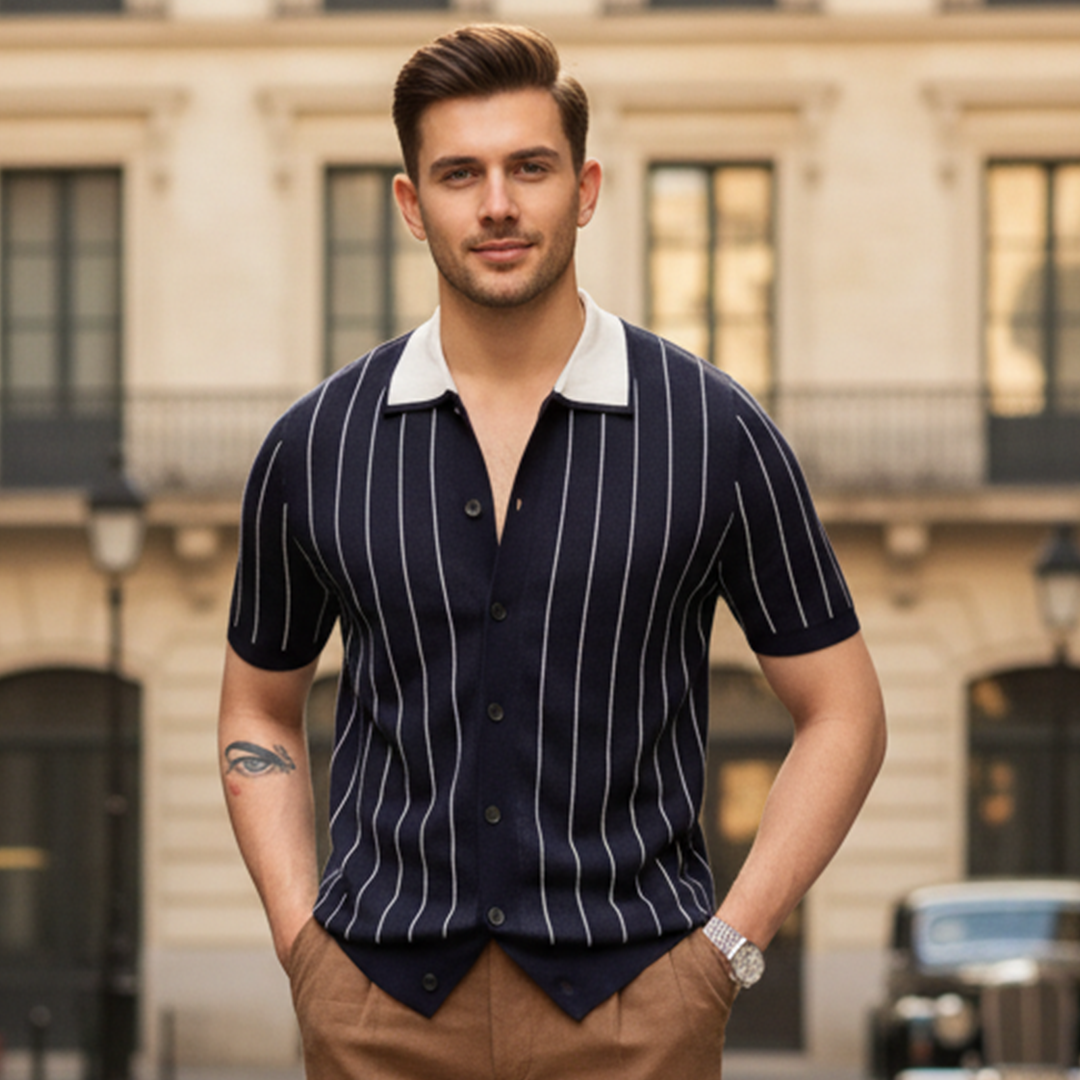 Vybe - Contrast Collar Polo - Navyblue