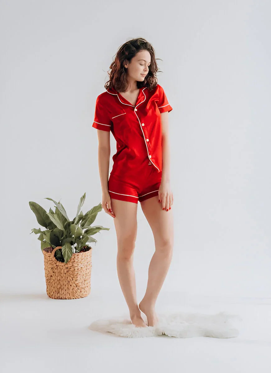 Vybe - Button Down Silk With Short - Red