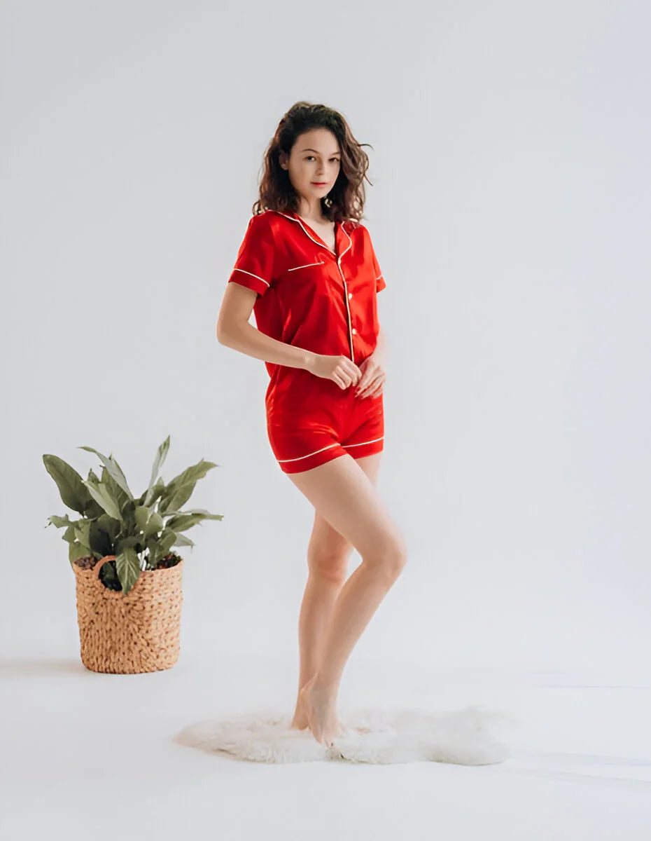 Vybe - Button Down Silk With Short - Red